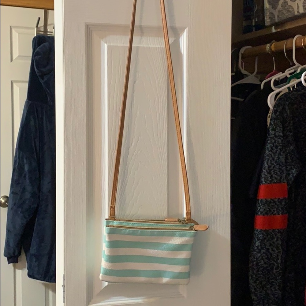 Teal and white purse